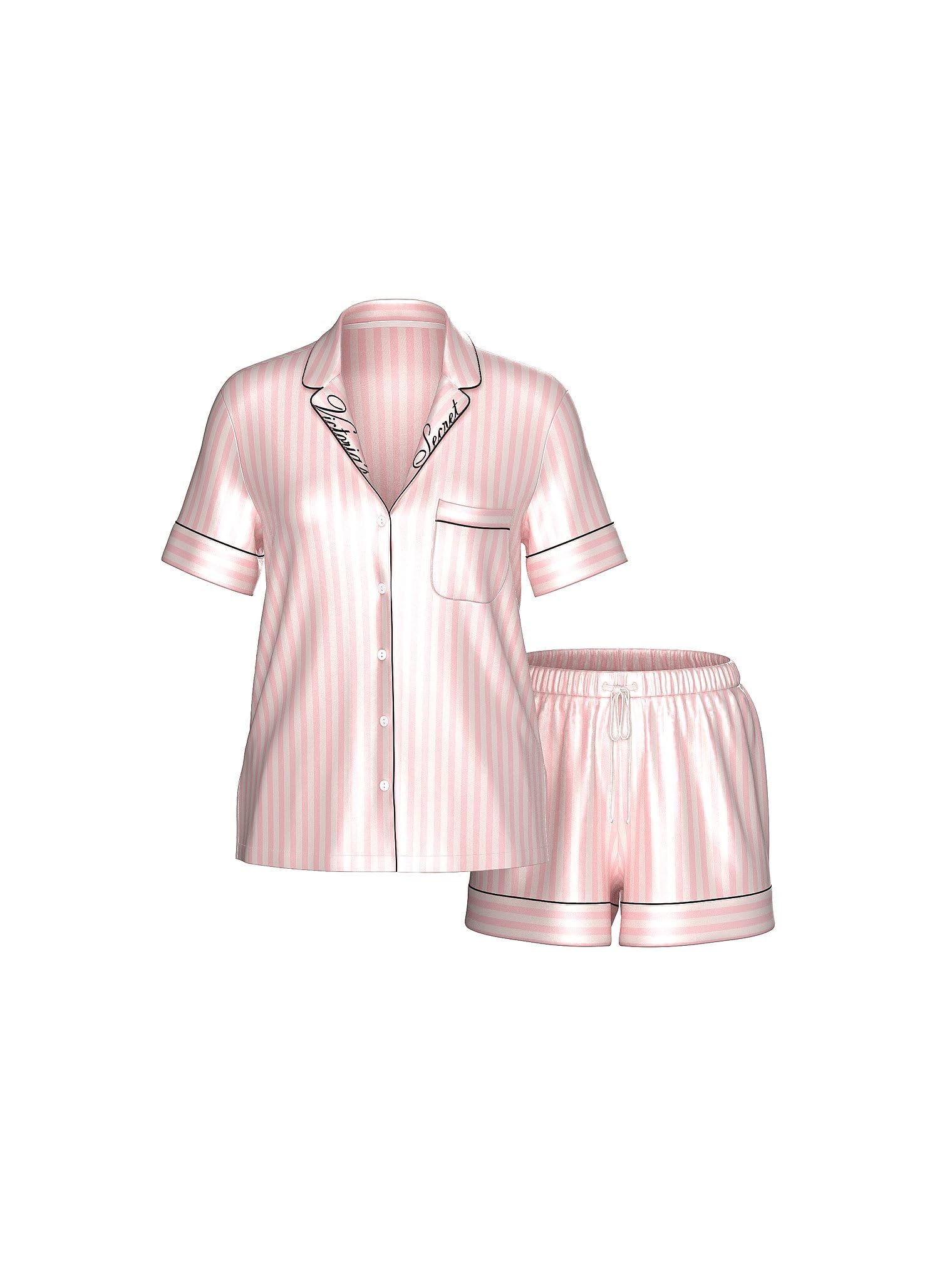 Victoria's Secret Women's Satin Pajama Set, Short Sleeve Button Down Shirt & Shorts