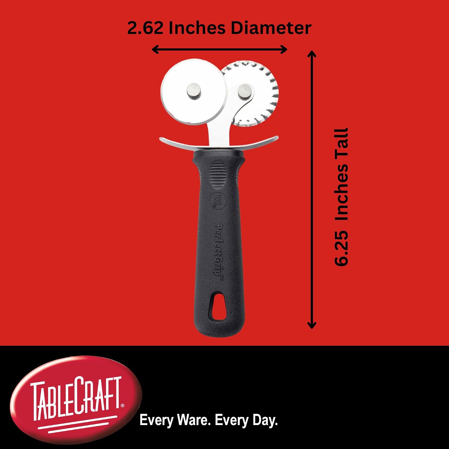 TableCraft 10974 Double Pastry Cutter, PerfectGrip Handle with Straight and Fluted Stainless Steel Blades, 2.625" x 1" x 6.25", Non-Slip Grip, NSF Listed