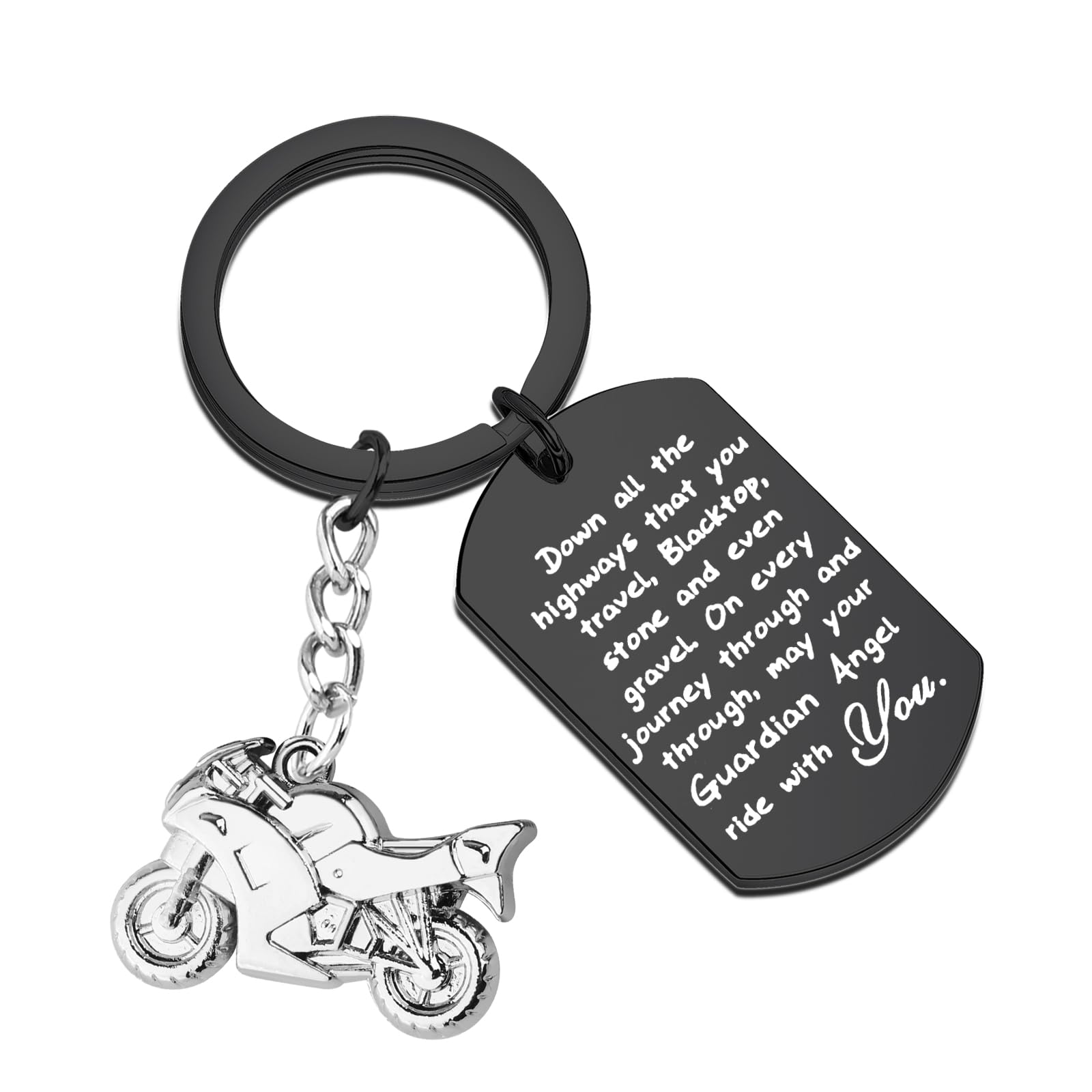 FUSTMWBiker Keychain Motorcycle Gift Ride Safe Keychain May Your Guardian Angel Ride with You New Driver Gift for Biker
