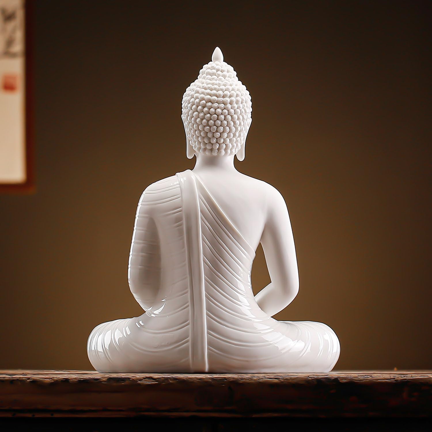 QINLANG 12 inch White Buddha Statue for Home Decor, Ceramic Meditation Buddha Decoration for Home