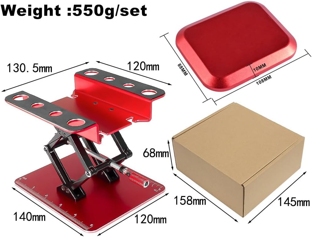 RC Work Stand w/Screw Tray for 1/8 1/10 1/12 RC Crawler Car Truck, Aluminum 360° Rotating Repair Station with Lift Lower Height Platform for TRX4 Axial Redcat Losi (Red)