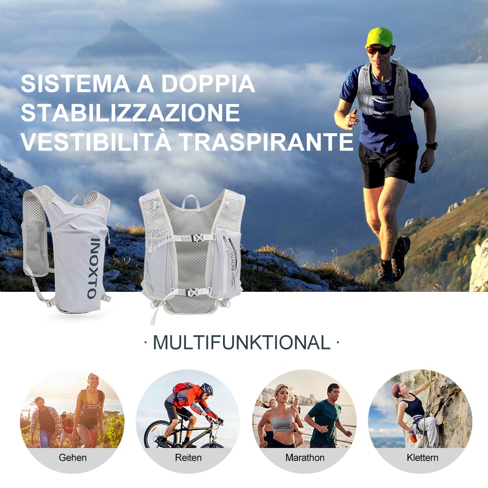 INOXTO Sport Wasserbeutel Weste Mit 1.5l Trinkblasen Running Weste Rucksack FüR Outdoor Wandern Trail Marathon Radfahren Rennen Camping MäNner Und Frauen