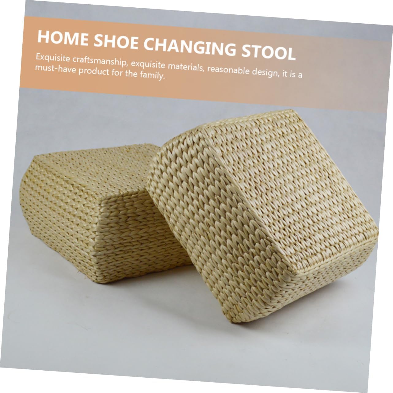 Straw Pouf Entryway Bench Small Foot Stool Decorative Woven Stool for Home