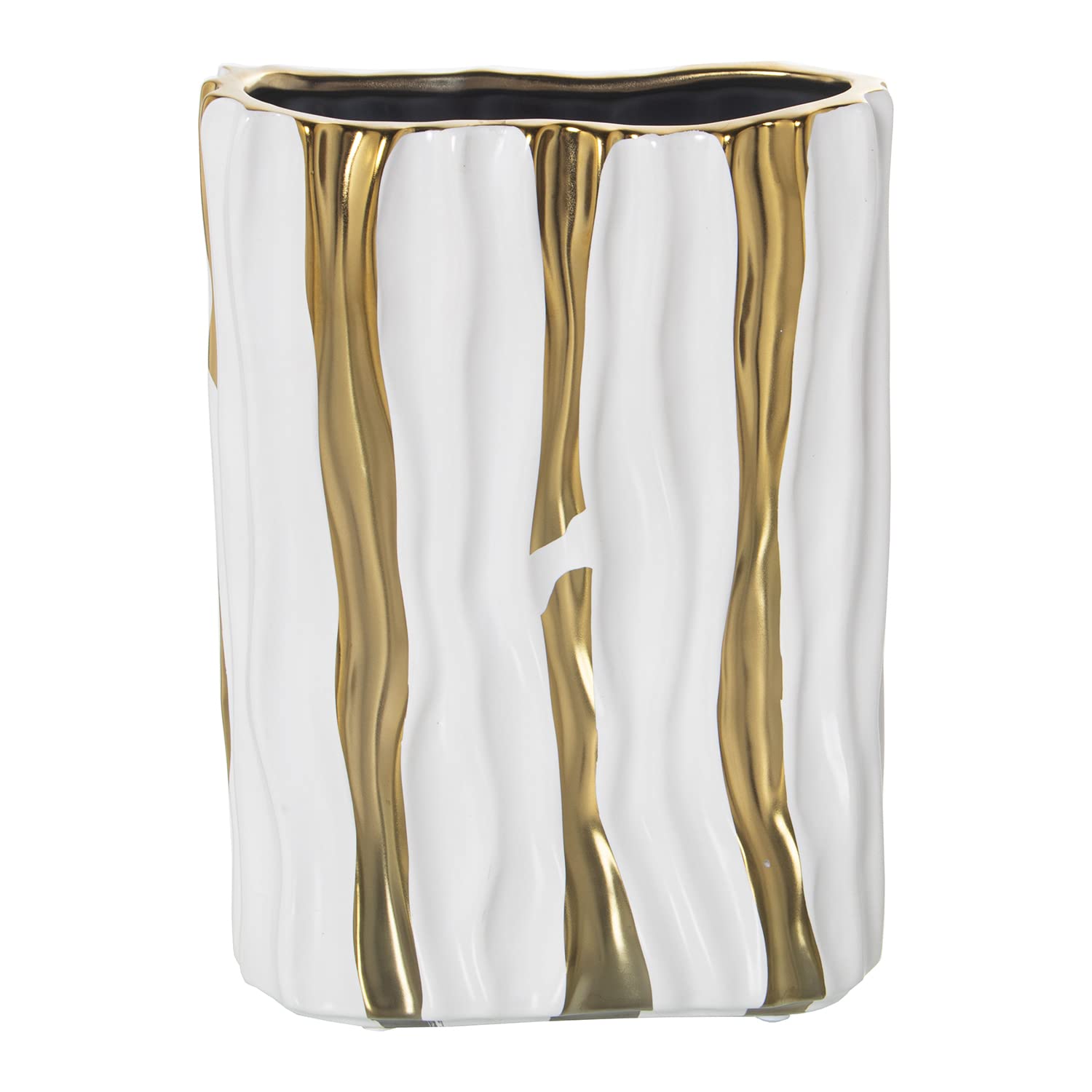 Vase en céramique doré et blanc 19cm à poser sur un meuble d'entrée accueillant