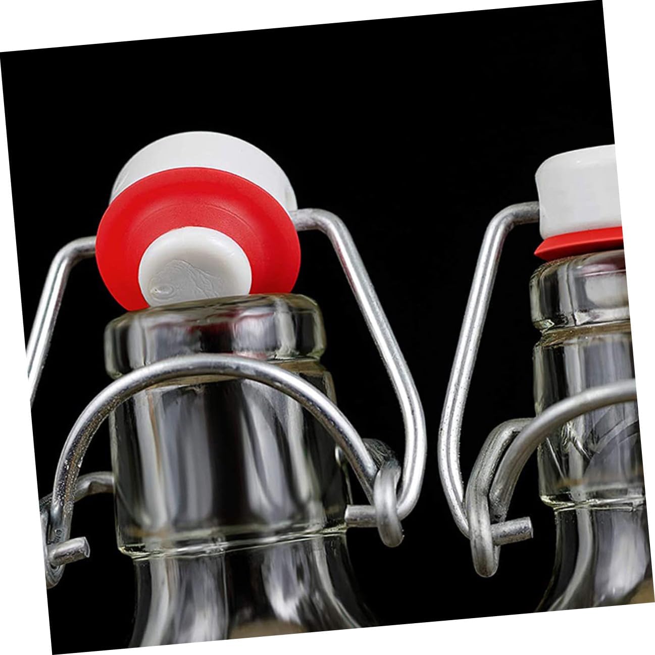 VOSAREA Leakproof Swing Closure Bottle Caps with Red Silicone Gaskets, Stainless Steel Flip Caps for Glass Bottles, Airtight Sealing Lids for Home Brewing and Craft Beer, 2pcs