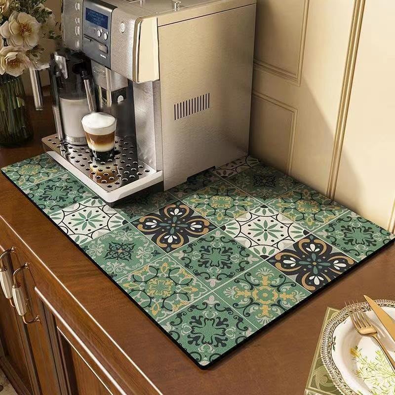 Image of Dish Drying mat for Kitchen Water Absorbent mats for Kitchen Utensils Large Dry mat for Kitchen Utensils Drying mat Water Absorbent mats for Kitchen Large Size 58x38cm (Design 24)