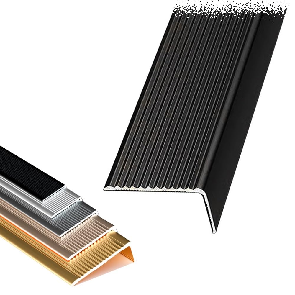 Antypoślizgowa aluminiowa listwa krawędziowa 91 cm 100 cm 122 cm na podczerwień L listwa do podłóg drewnianych i płytek 5 cm szeroki stopień Ed Protector czarny (L110 cm/43)