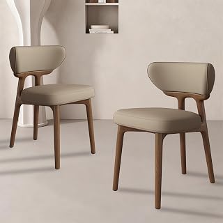 Modern Dining Chairs Set of 2 Upholstered Faux Leather Accent Side Chair with Mid Open Back & Wood Legs for Home Kitchen and Restaurant