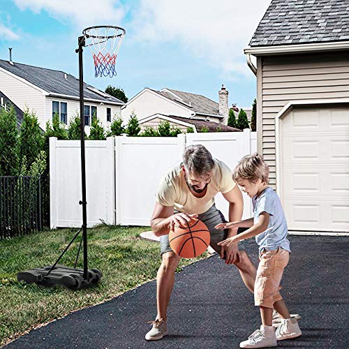 Yaheetech Netball Post Height Adjustable Stand 245.5-305 cm Portable Regulation Hoop Full Size Basketball Net Set for Training Black/Red