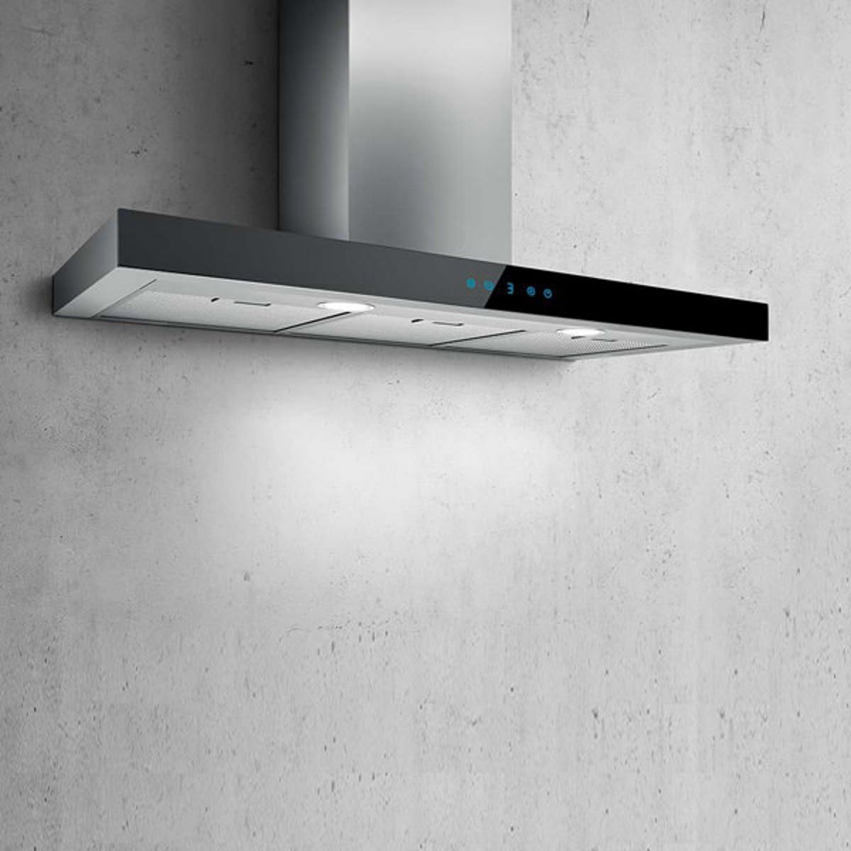 Zeeco Turboair 90 CM Square Range Hood, 900m3/h Airflow, Black Glass Stainless Steel, Touch Control