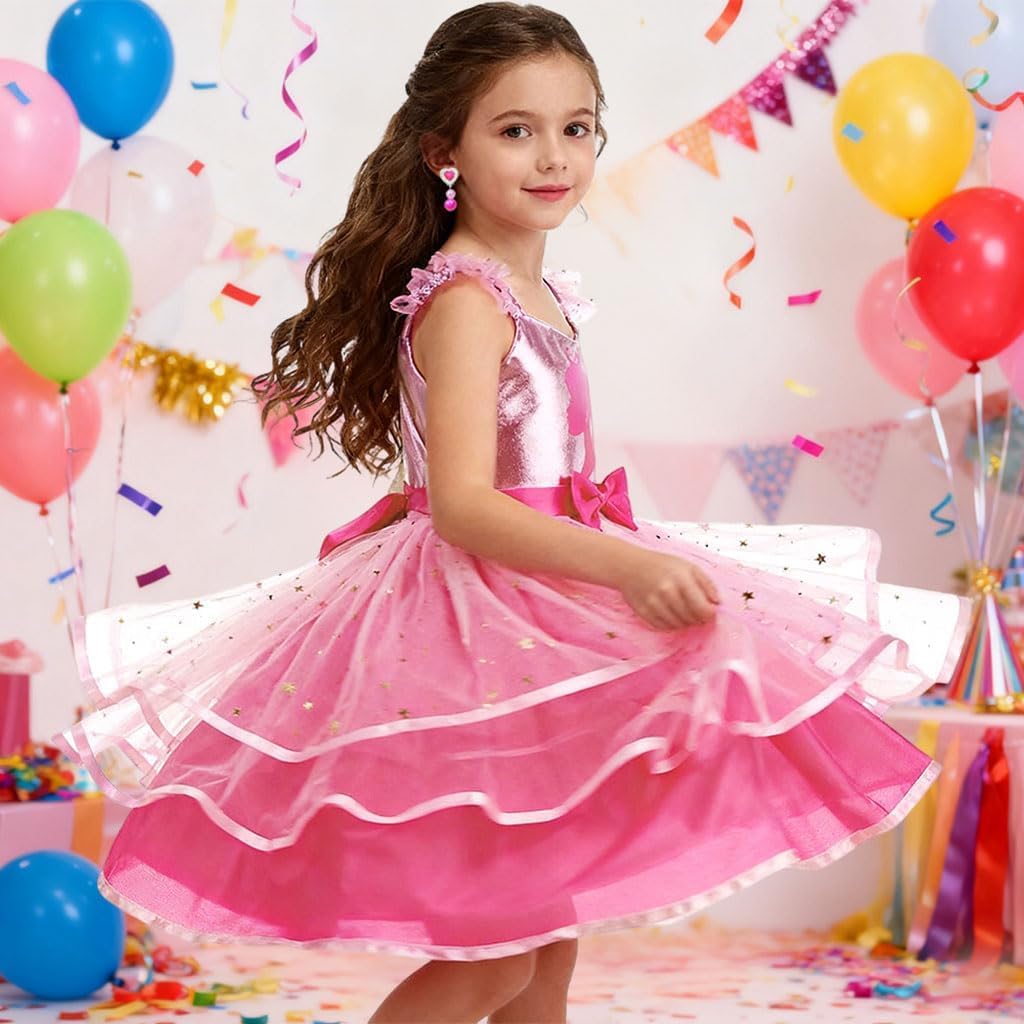 Pink Cosplay Costume for Girls Halloween Birthday Party Dress up Outfits with Accessories