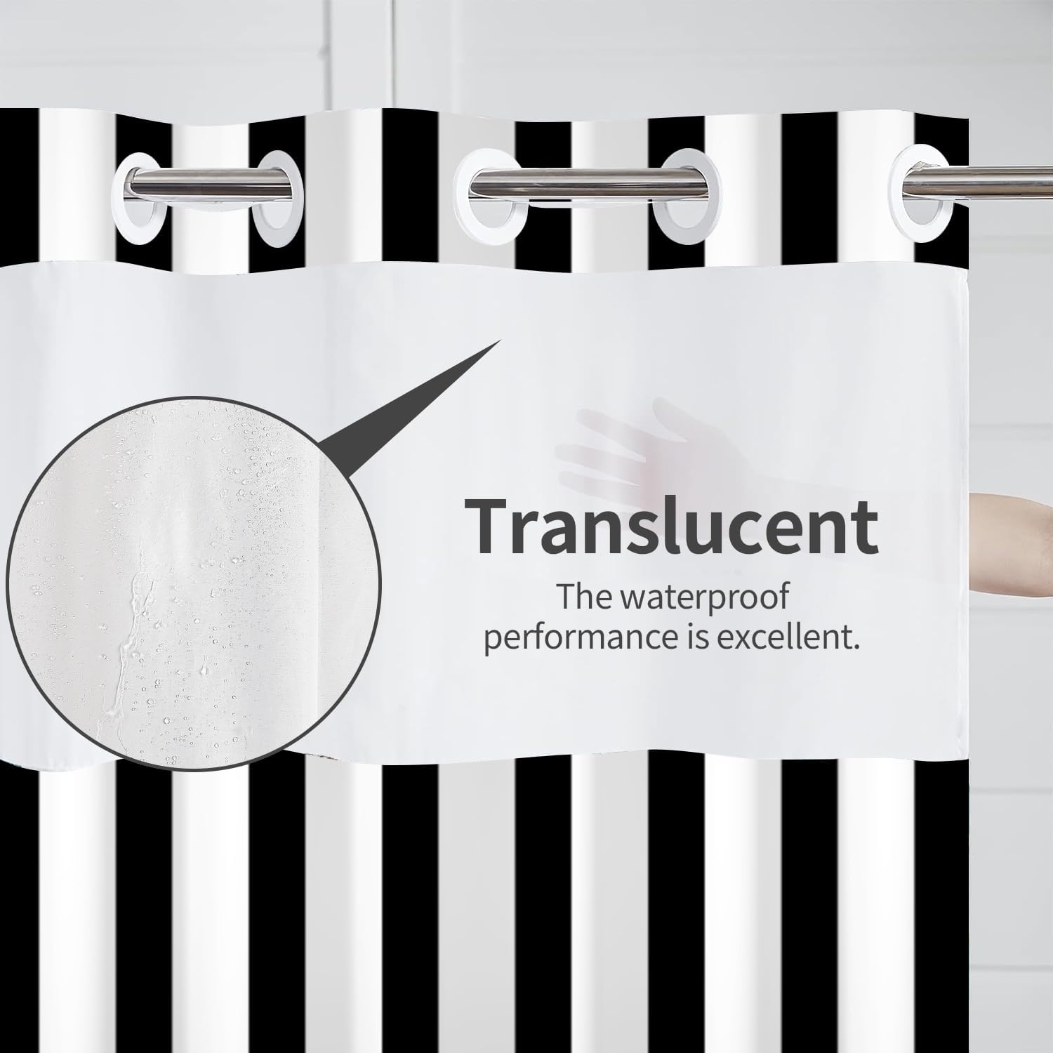 No Hook Shower Curtain with Snap in Liner Black and White Striped Shower Curtain Modern Polka Dot Shower Curtains for Bathroom Hotel Style Fabric Washable 71x74 Inch
