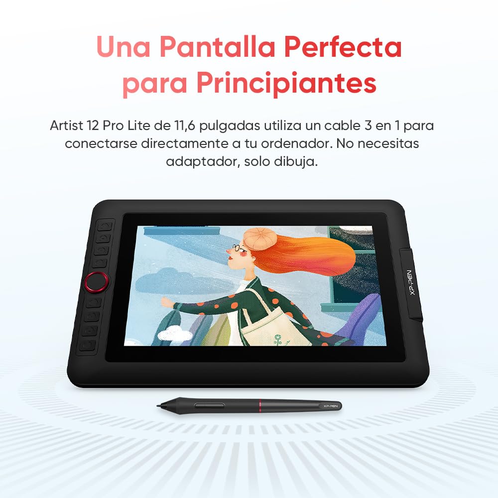 XPPen Artist 12 Pro Lite Tableta gráfica con Pantalla de 11.6" 8192 Niveles | Tableta Gráfica Dibujo Digital Profesional con 8 Teclas y 1 Dial para Dibujar, Escritar y Editar