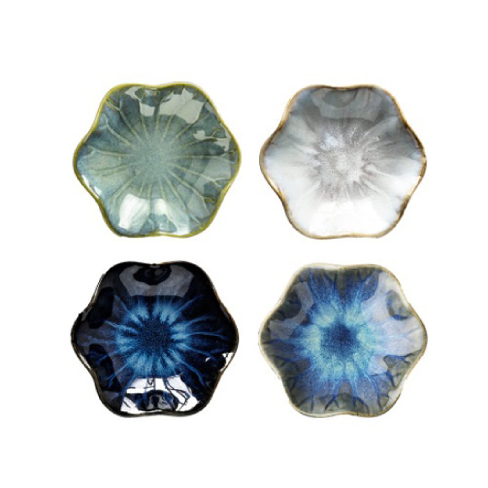 Snack Plate 4 Pack Ceramic Seasoning Sauce Dish Food Dip Bowl Snack Vinegar Pickle Dish Family Party Restaurant Tableware Dim Sum Bowl Creative Ceramic Small Plate Underglaze Color Kiln Seasoning Dish