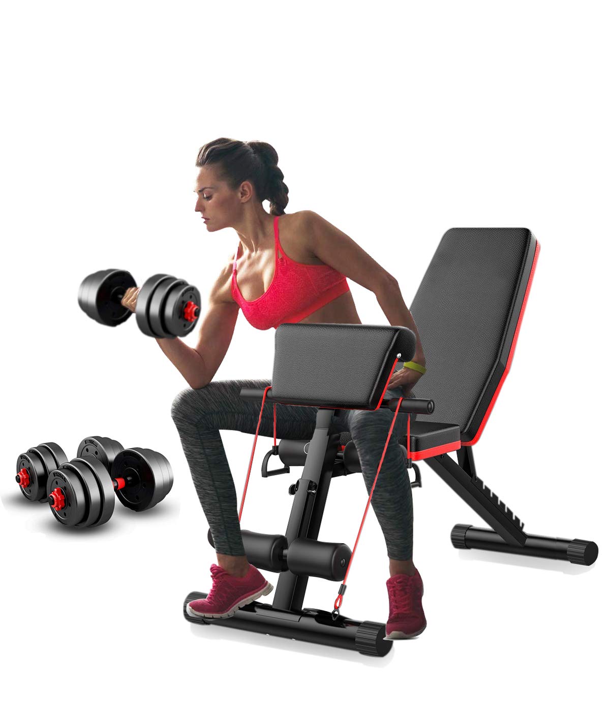 20kg Adjustable Dumbbells Weights Bench Set,Dumbbell Hand Weight Barbell Body Building Fitness Weight Lifting Training Multifunctional Weightlifting Chair Home Gym Weights Barbell Bench Press Exercise