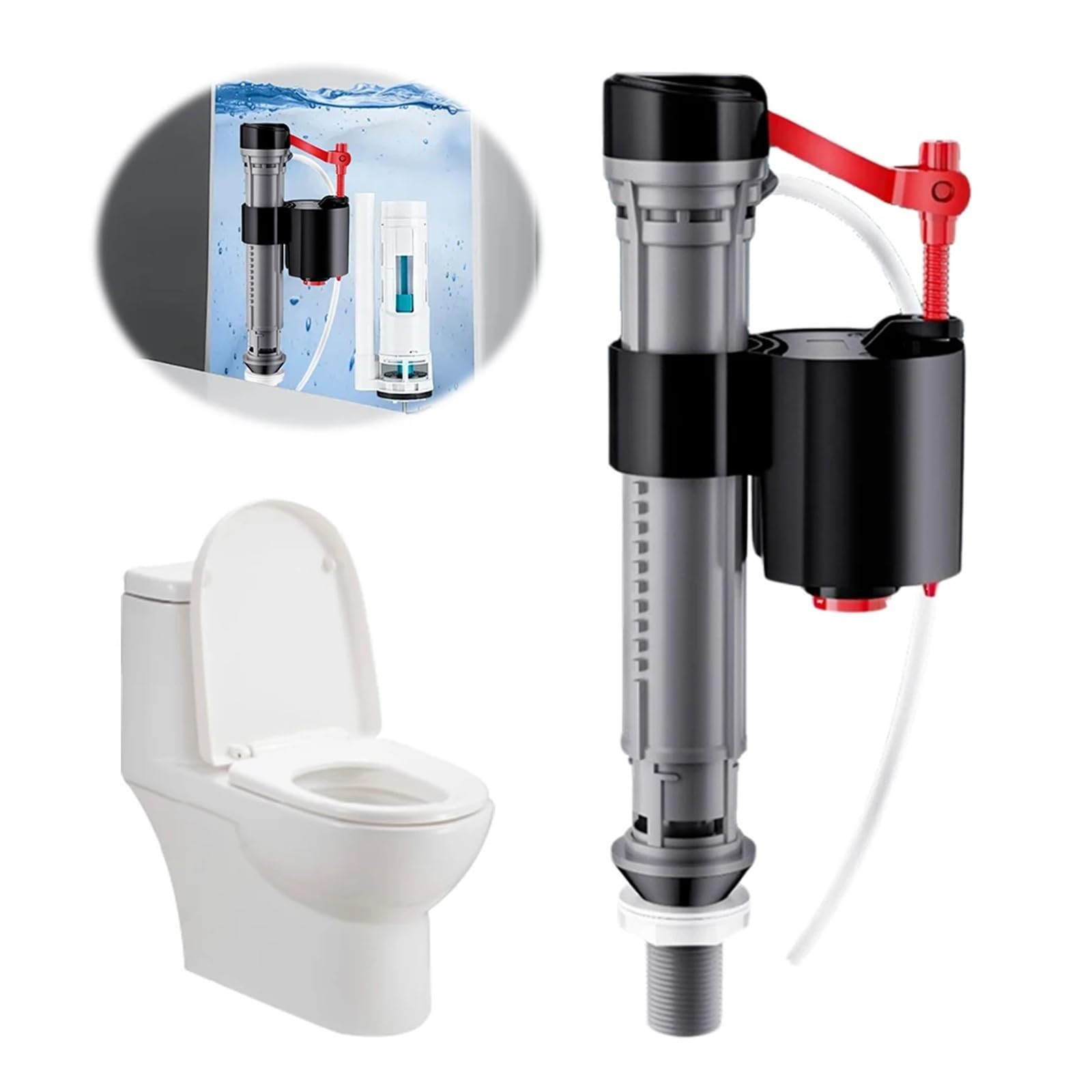 Fluxómetro manual para inodoro Válvula De Llenado Inodoro Universal, Altura Ajustable (19,5-30,5 Cm), Piezas Repuesto For Control Agua Del Tanque