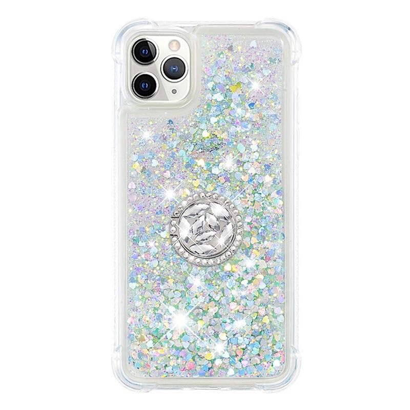 Coque iPhone 15 silicone rigide paillettes argent Love antichoc