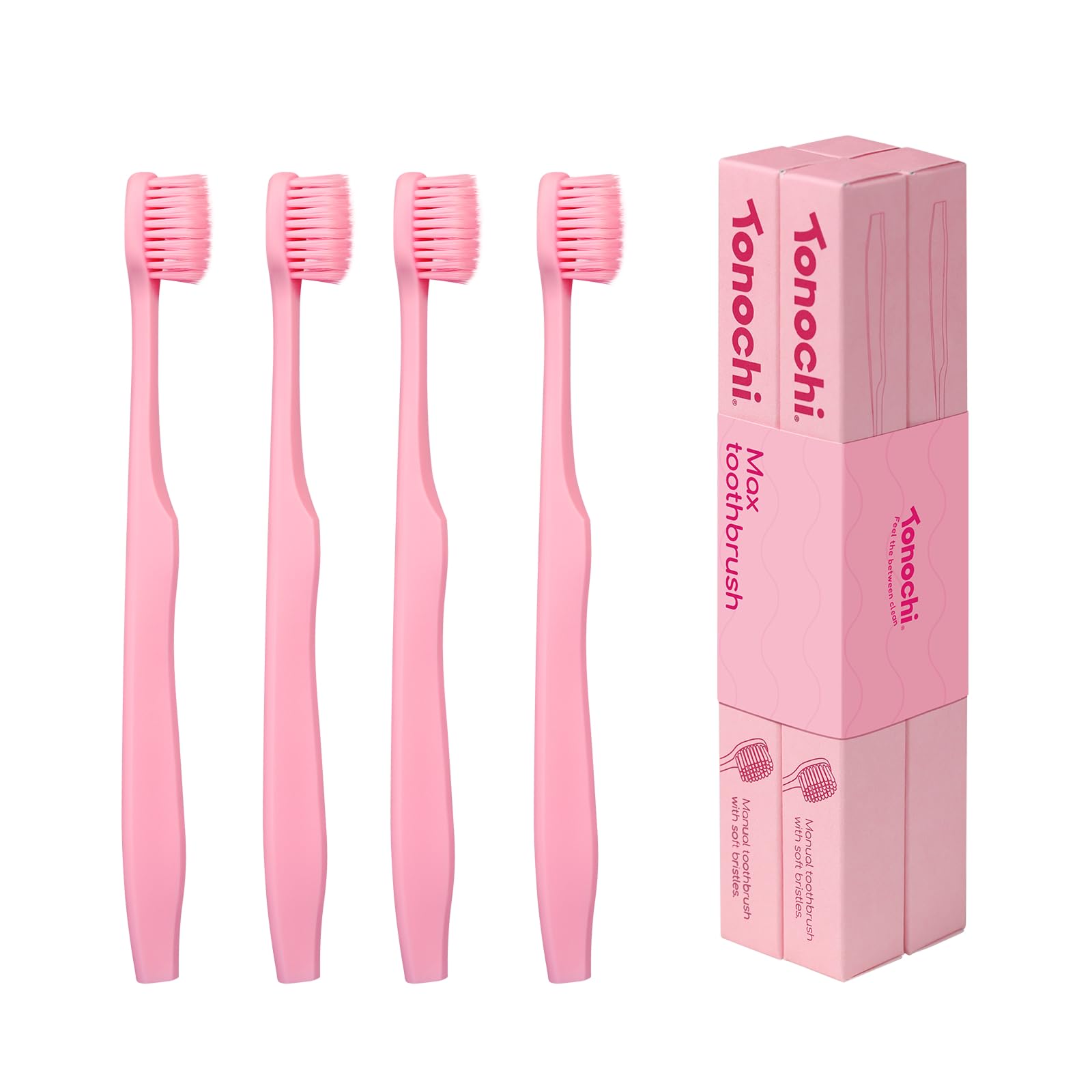 Extra Soft Bristle Toothbrushes for Adults, 4-Pack, Pink