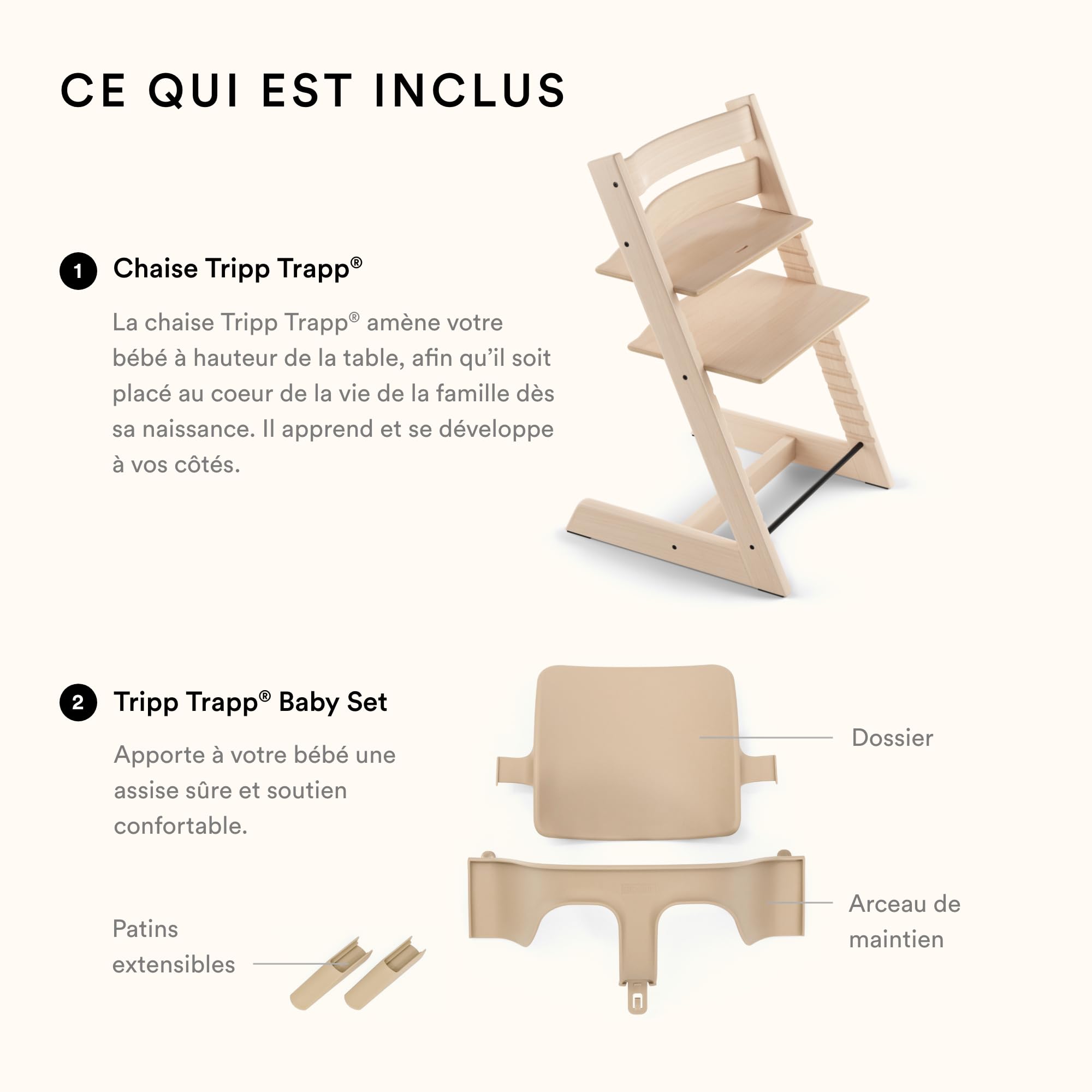 Chaise haute Tripp Trapp Stokke avec Baby Set, Blanc - Chaise évolutive et réglable, adaptable de la naissance à l’âge adulte - Pratique, confortable et ergonomique - Design classique