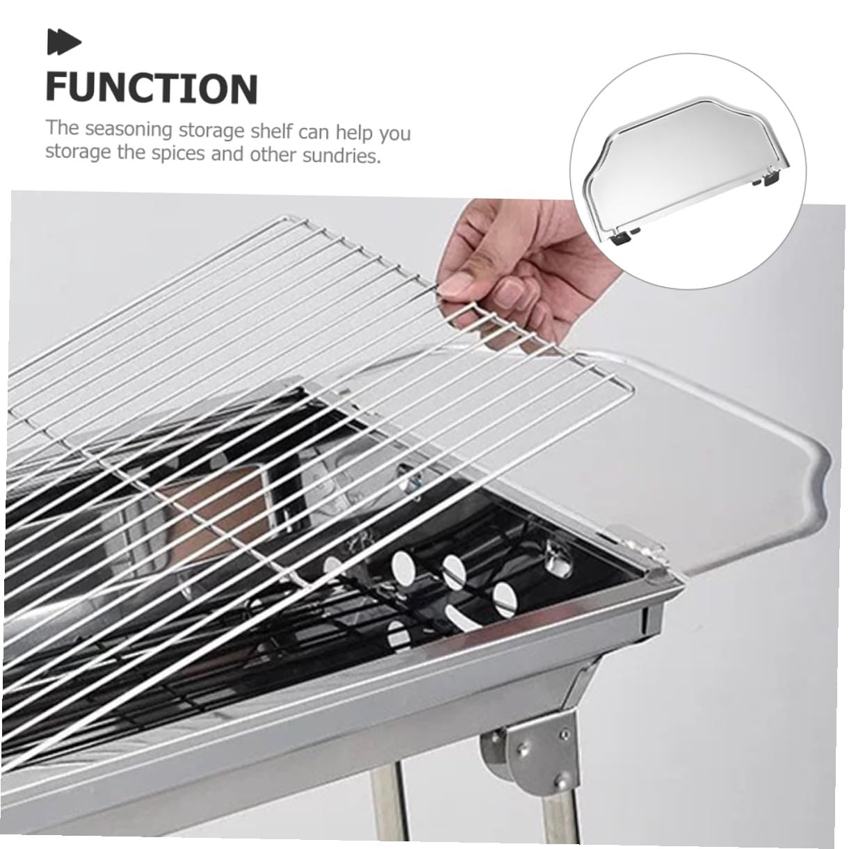 Ripiano Laterale in Acciaio Inox per Griglia, Scaffale Portaoggetti Multifunzionale per Barbecue, Mensola per Tavolo da Picnic Adatta a Feste e Barbecue All’aperto