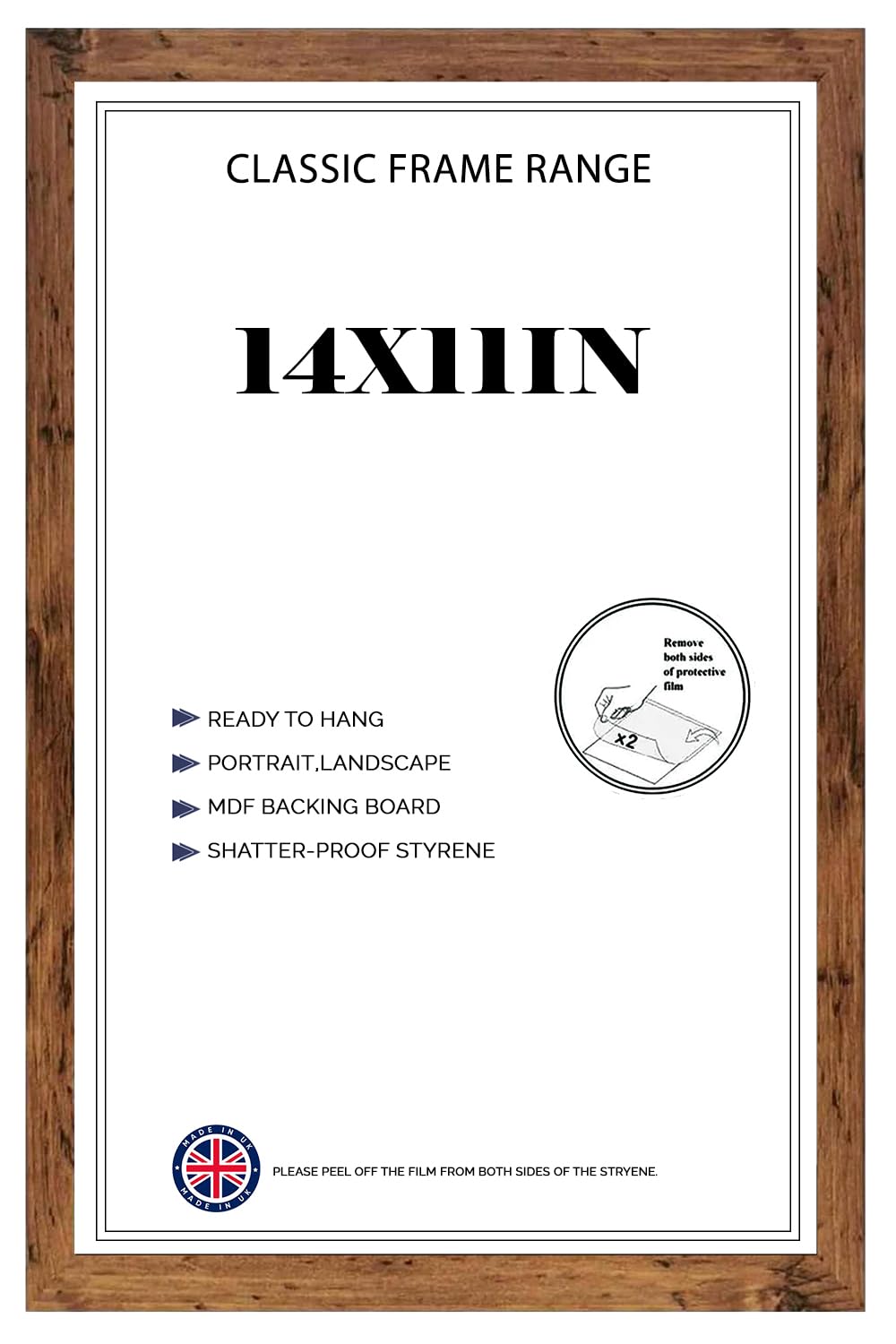 Flat Rustic Poster Frame 14x11'' Lightweight Vertical & Horizontal Shatter-Proof Acrylic HD Clear Front Wall Hanging Picture Frame