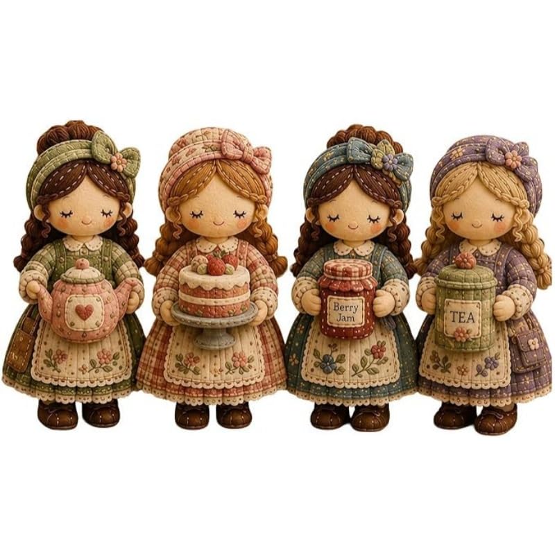 Tiny Worlds Collection Patchwork DIY Kit,Felt Doll Sewing Craft, Beginner Friendly,Includes All Materials,Multiple Themes,for Beginners Holiday & Birthday Gifts (Cozy Tea Society)