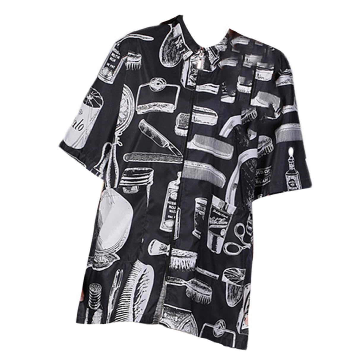 Kurzärmelige Friseuruniform aus Faser, Schwarz Xl mit Reißverschluss | Arbeitskleidung für Friseure, Taschen Design, Weich und Atmungsaktiv, für Heim Haarfarben