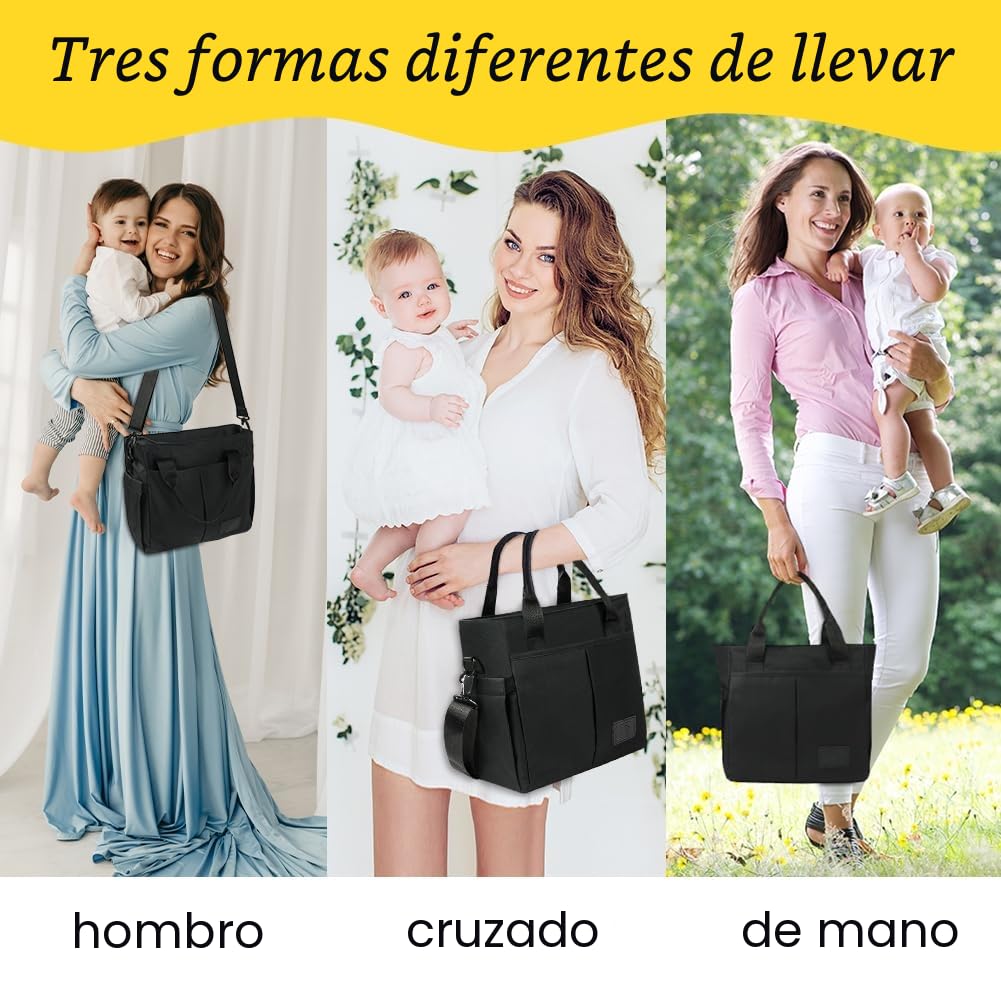 Aolso Bolso Cambiador Bebe, Impermeable Pañaleras Gran Capacidad Bolsa, Multifuncional para Bebé Bolsa y Gancho para Cochecito, Organizador de pañales Neceser Viaje (Negro)
