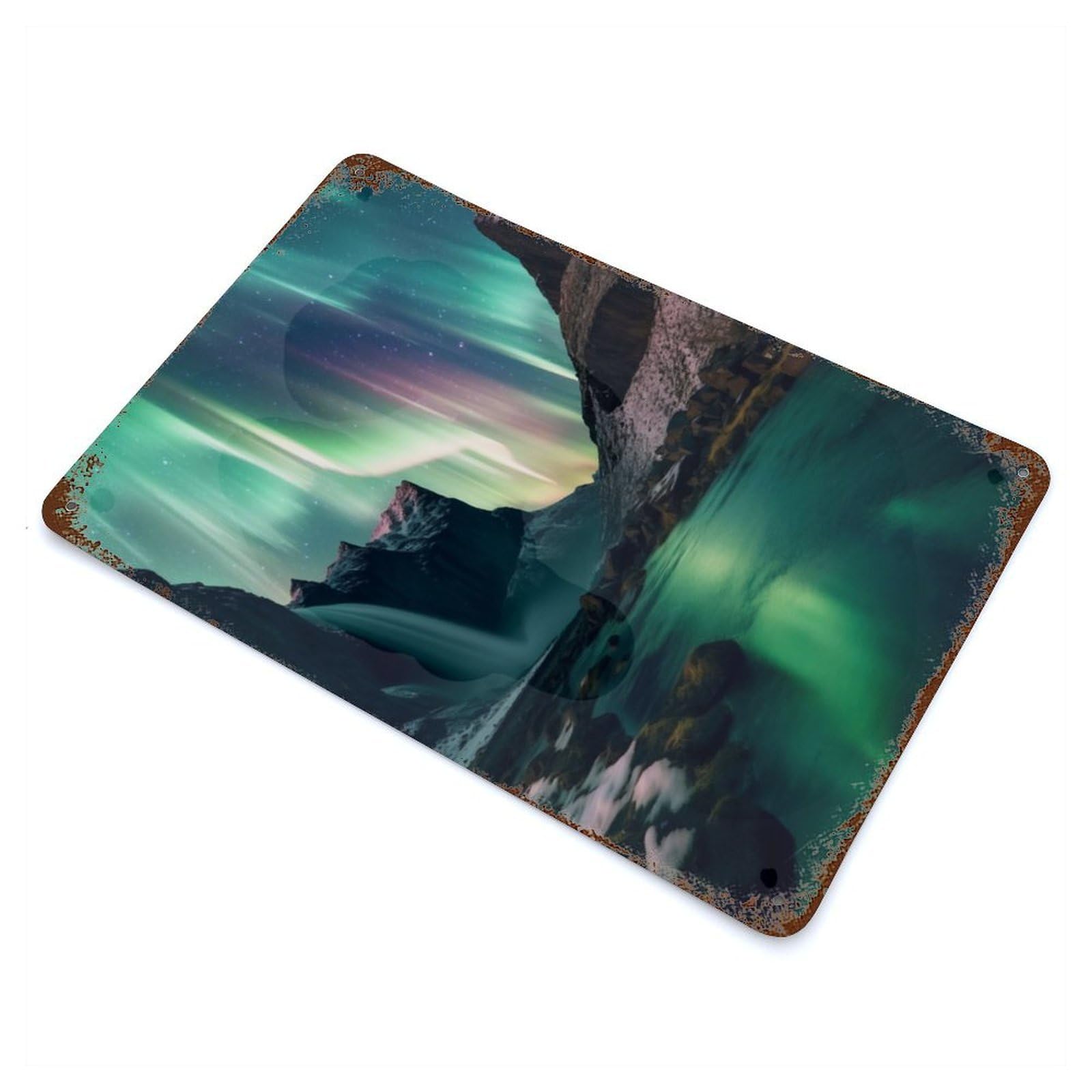 Green Aurora Borealis Vintage Rust Metal Sign 11.8"x7.9", for Basement, Hobby Room And Garage Decor, Farmhouse Wall Decor