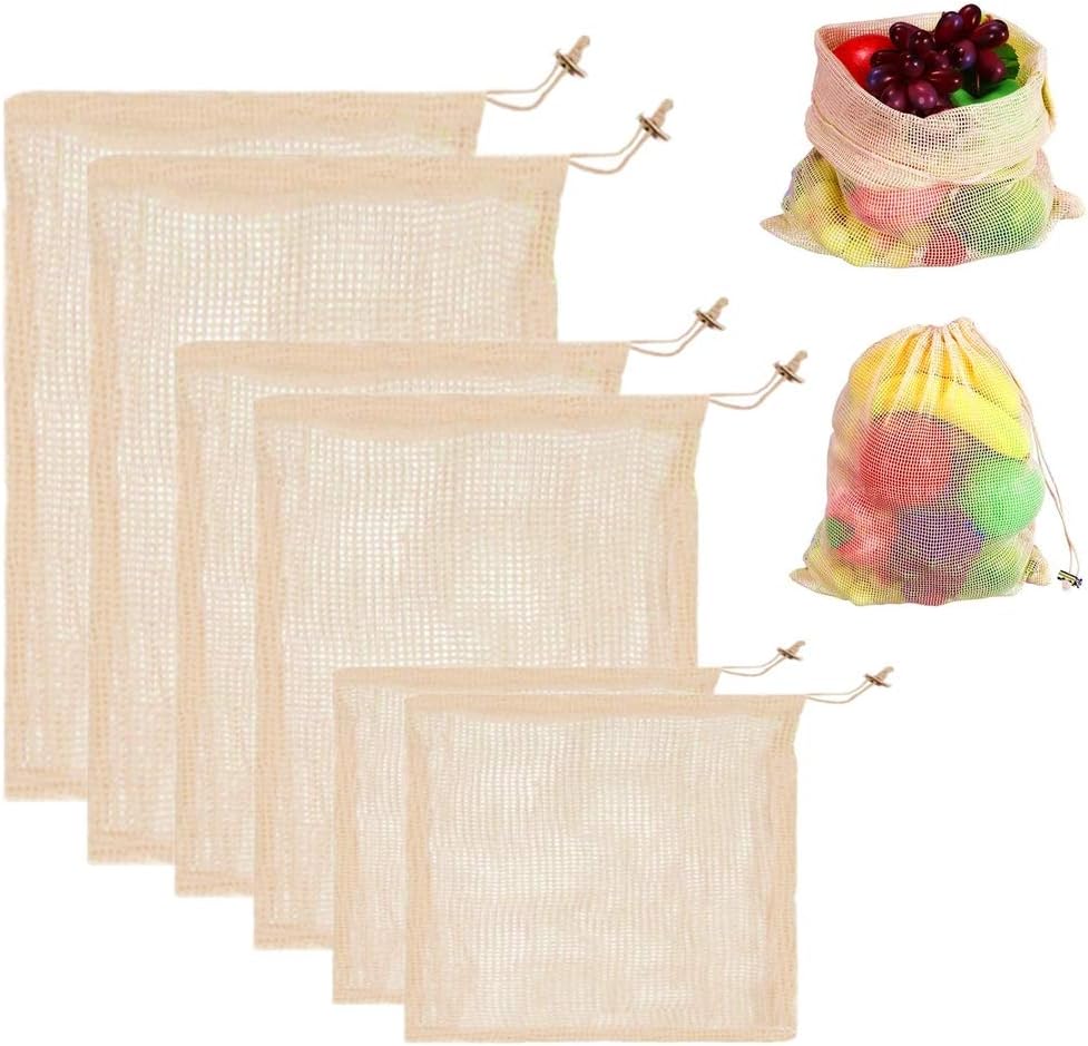 Reusable Produce Mesh Bags, Cotton Vegetables Storage Bag Biodegradable