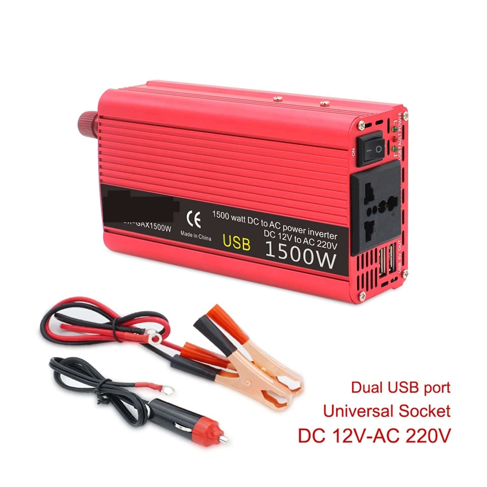 Inversor de Coche 1500W Potencia DC 12V a AC 110/220 Convertidor de Adaptador de Carga USB Dual Onda sinusoidal modificada Solar