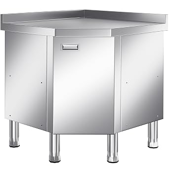 KINGBO Stainless Steel Corner Cabinet Heavy Duty Prep Table with 304 Stainless Steel Worktop Commercial Worktable Workbench with Storage Cabinet for Kitchen Garage Restaurant Outdoor