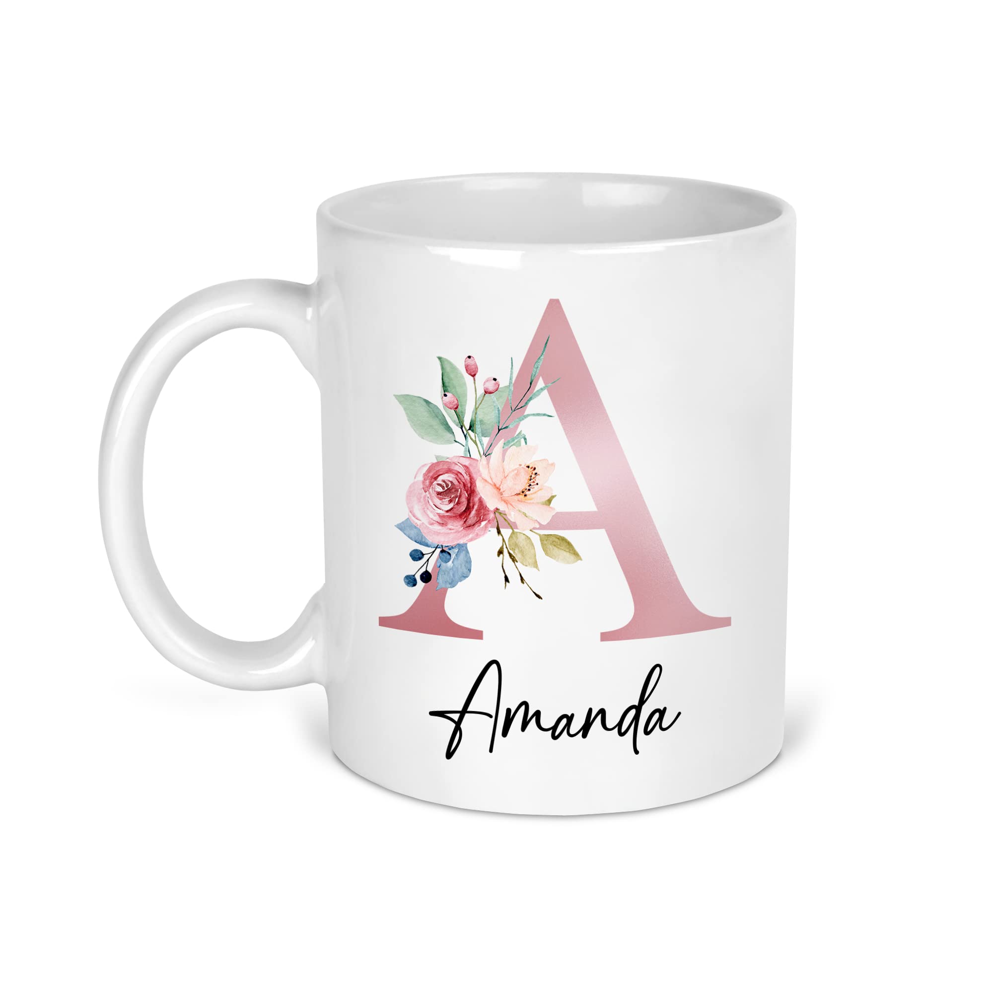Chicken Craft Personalised Floral Initial Mug - Custom Name Coffee Cup Gift for Her