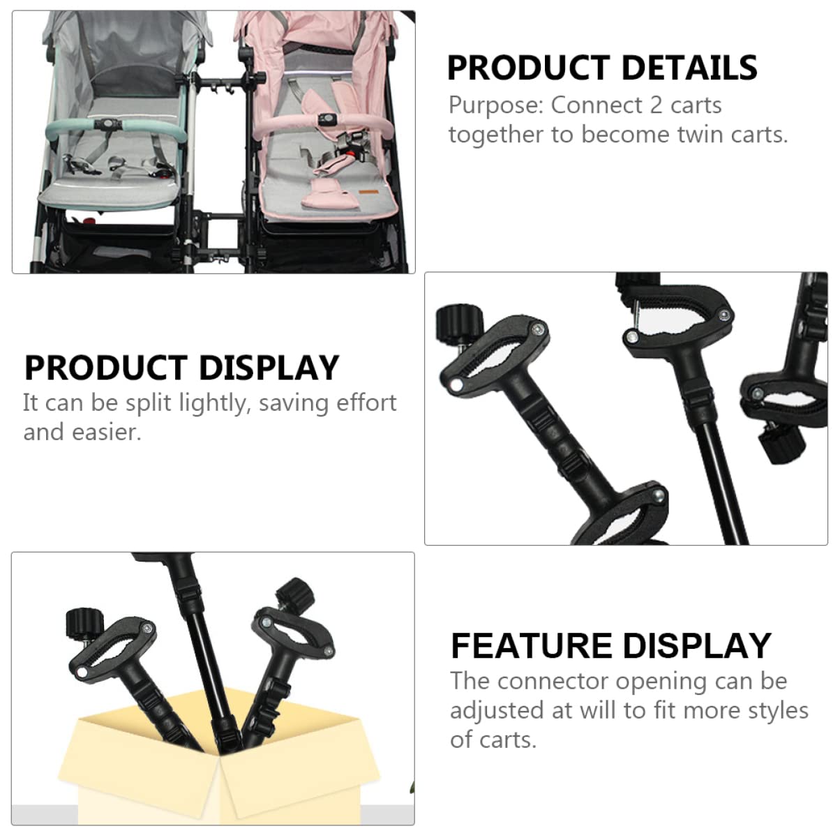 Vaguelly 1set Stroller Connectors for Twins Dual Stroller Connector Hook for Carabiner