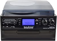 Vista 4 de Boytone BT-22B, tocadiscos Bluetooth, radio AM/FM, casete, reproductor de CD, 2 altavoces incorporados, capacidad de convertir vinilo, radio