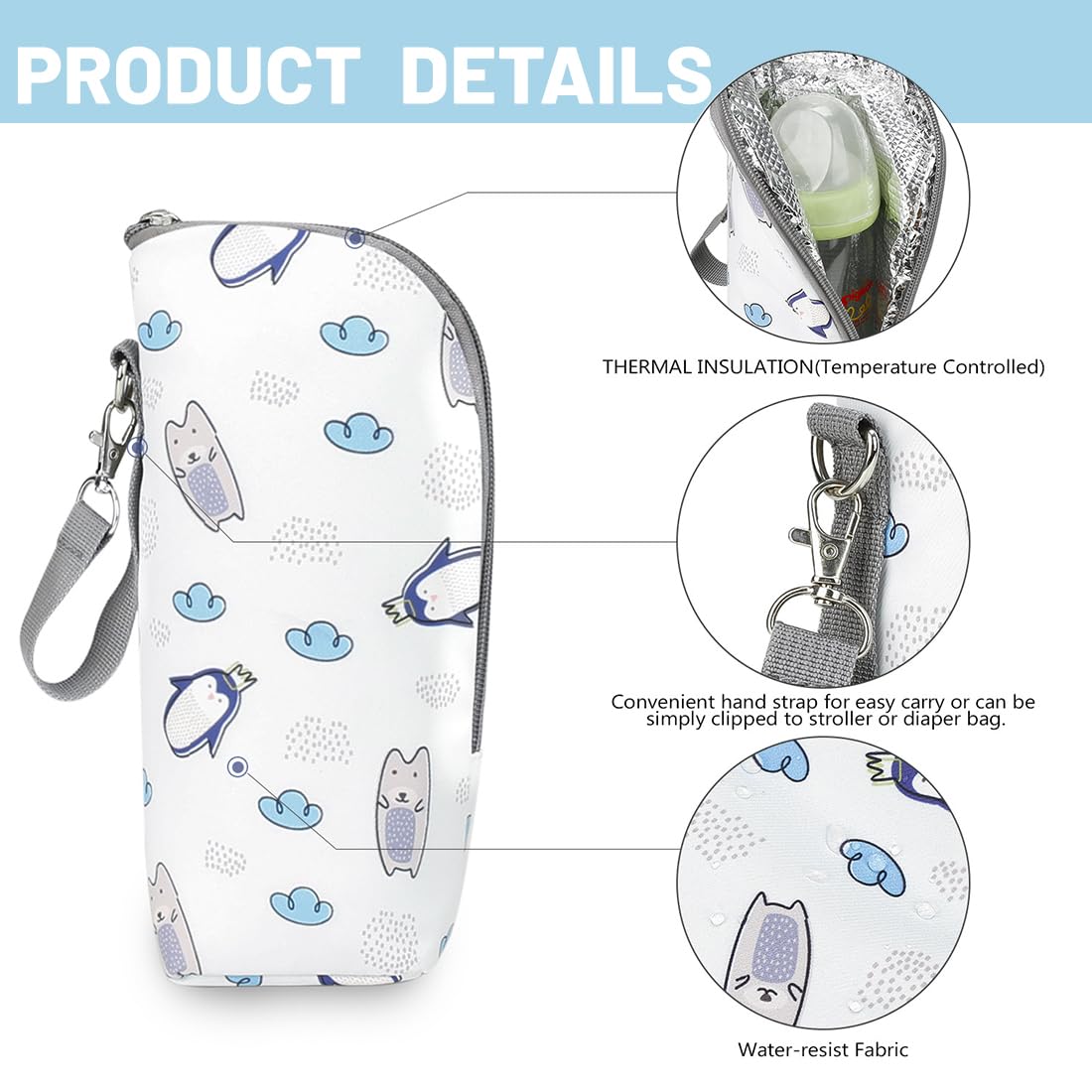 1 Pezzo Porta Biberon Termico Borsa Termica Con Strato Isolante,Borsa Da Viaggio Portatile Appeso Latte Materno Acqua Stoccaggio Biberon Sacchetto Di Isolamento, Pinguino