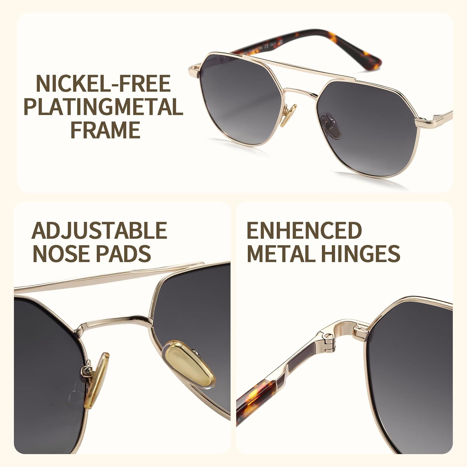 Polarized Aviator Sunglasses for Women Classic Retro Trendy, UV400 Protection Acetate Arms Metal Frame Women Shades