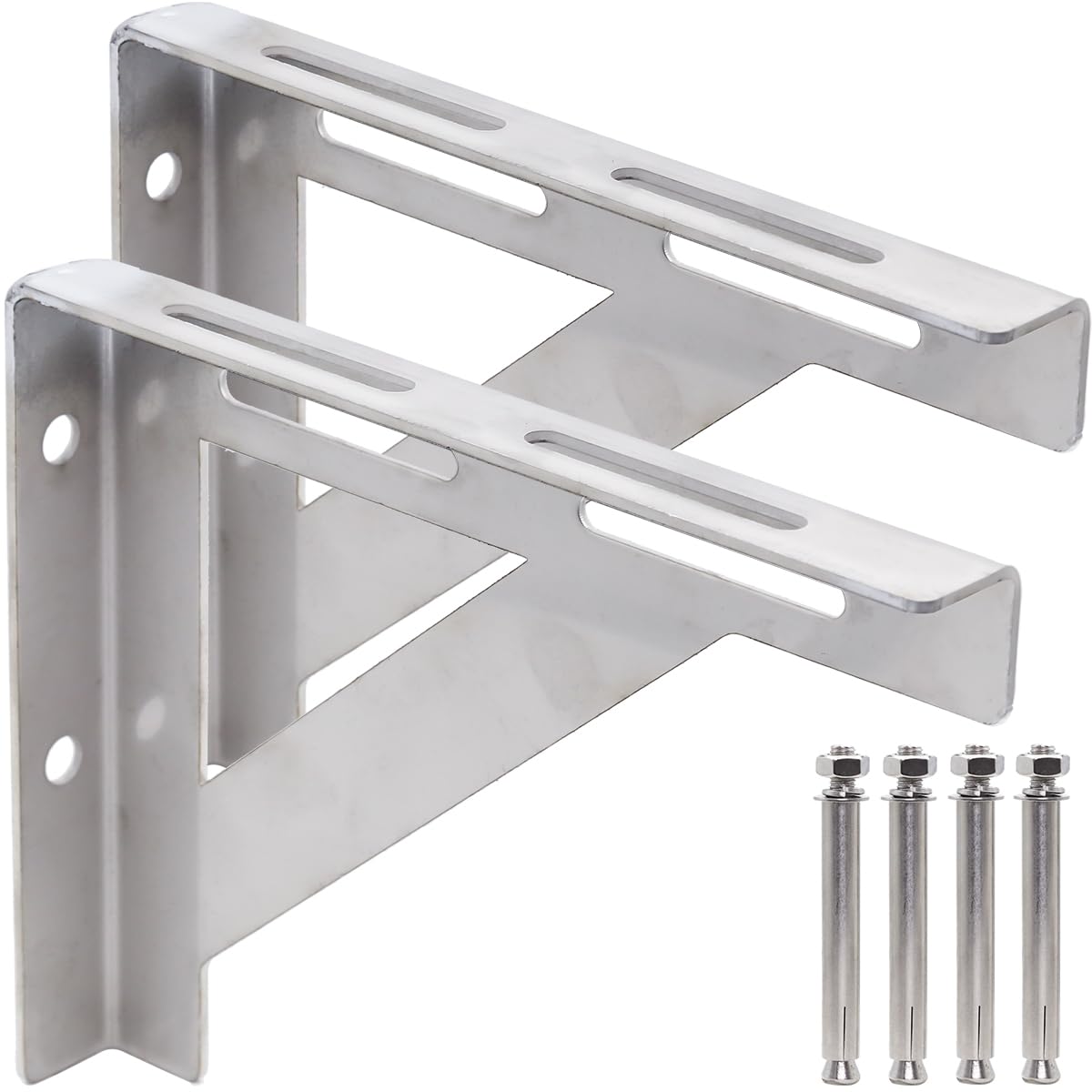 Soporte de tubería en L de 2 piezas, 200 × 250 mm, soporte industrial de acero inoxidable 304, soporte de hierro en ángulo recto, soporte de pared resistente para tuberías de gas o agua.