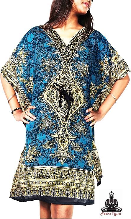 Women's Short Kaftan Dress, Floral Print, Rayon, One Size, Drawstring Waist, Beach Cover-Up and Loungewear - Image 4