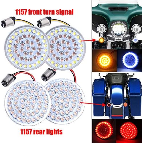 2 Inch LED Turn Signal Kit 1157 Base White/Amber Front Turn Signal Bulbs + 1157 Double Connector Red Rear Turn Signal Lights Compatible with Harley Street Glide