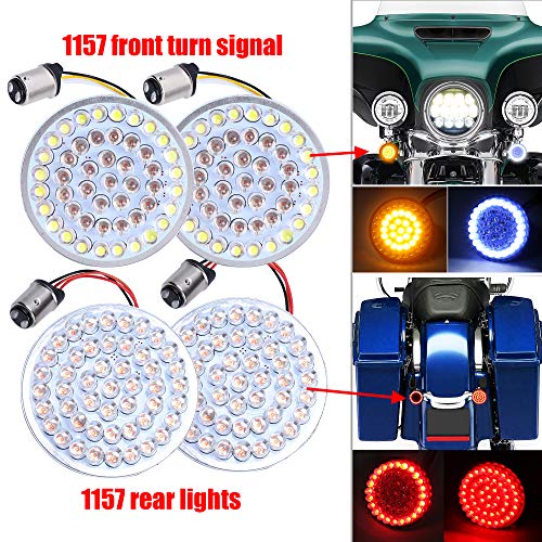 2 Inch LED Turn Signal Kit 1157 Base White Amber Front Turn Signal Bulbs + 1157 Double Connector Red Rear Turn Signal Lights Compatible with Harley Street Glide