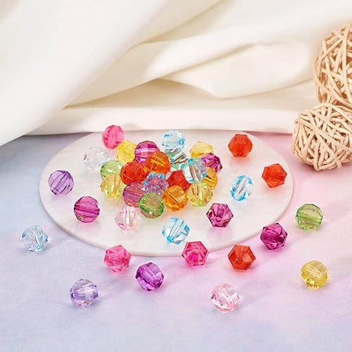 Miniatura 7 de Craftdady 100 cuentas espaciadoras redondas facetadas de acrílico transparente de 0.394 pulgadas, colores mezclados al azar, cuentas sueltas de