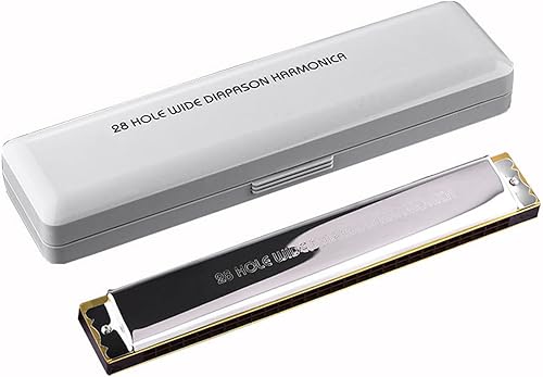 SheIRin Armónica de 28 agujeros, armónica Key of C con funda para principiantes, adultos, estudiantes, regalos, plata