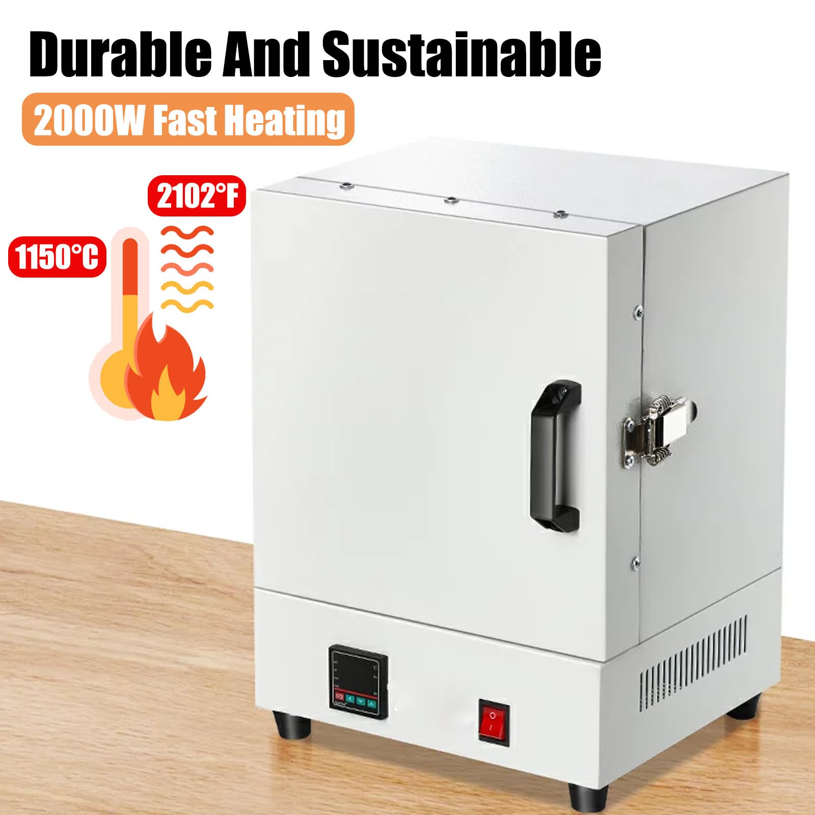 Horno de fusión y Quemado Profesional, 2000 W, 1150 °C (2102 °F), Horno de mufla para fundición de Cera de joyería, Metal, cerámica y Uso en Laboratorio