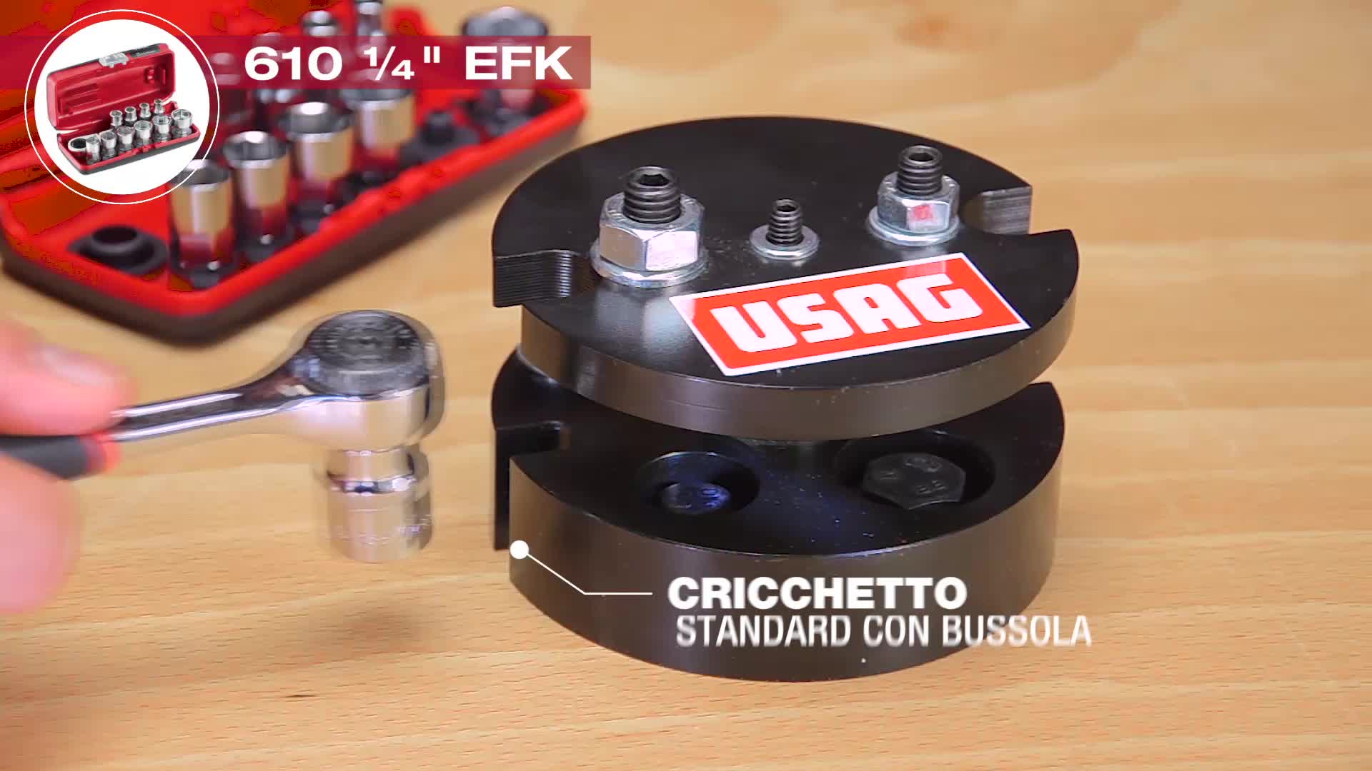 Usag Set Bussole Ribassate 1/4" Da 5.5 A 14 Mm, 10 Pezzi Con Cricchetto Reversibile - U06100001, Nero, Compatto