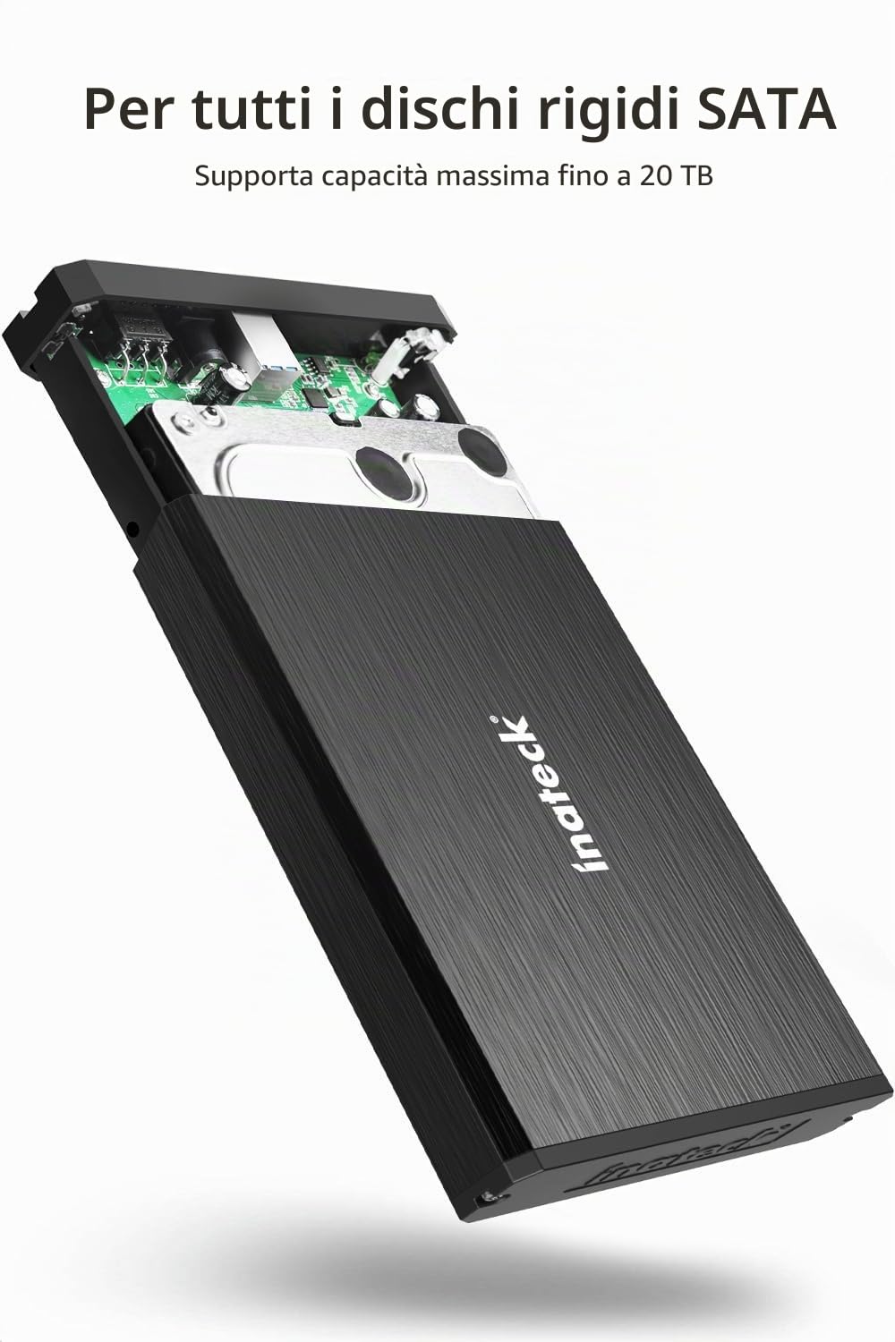 Inateck case hdd 3.5 sata usb 3.0, Box Custodia Esterna in Alluminio per Disco Rigido Esterno/SSD da 3,5/2,5" SATA, con USB 3.0, 20 TB,FE3001