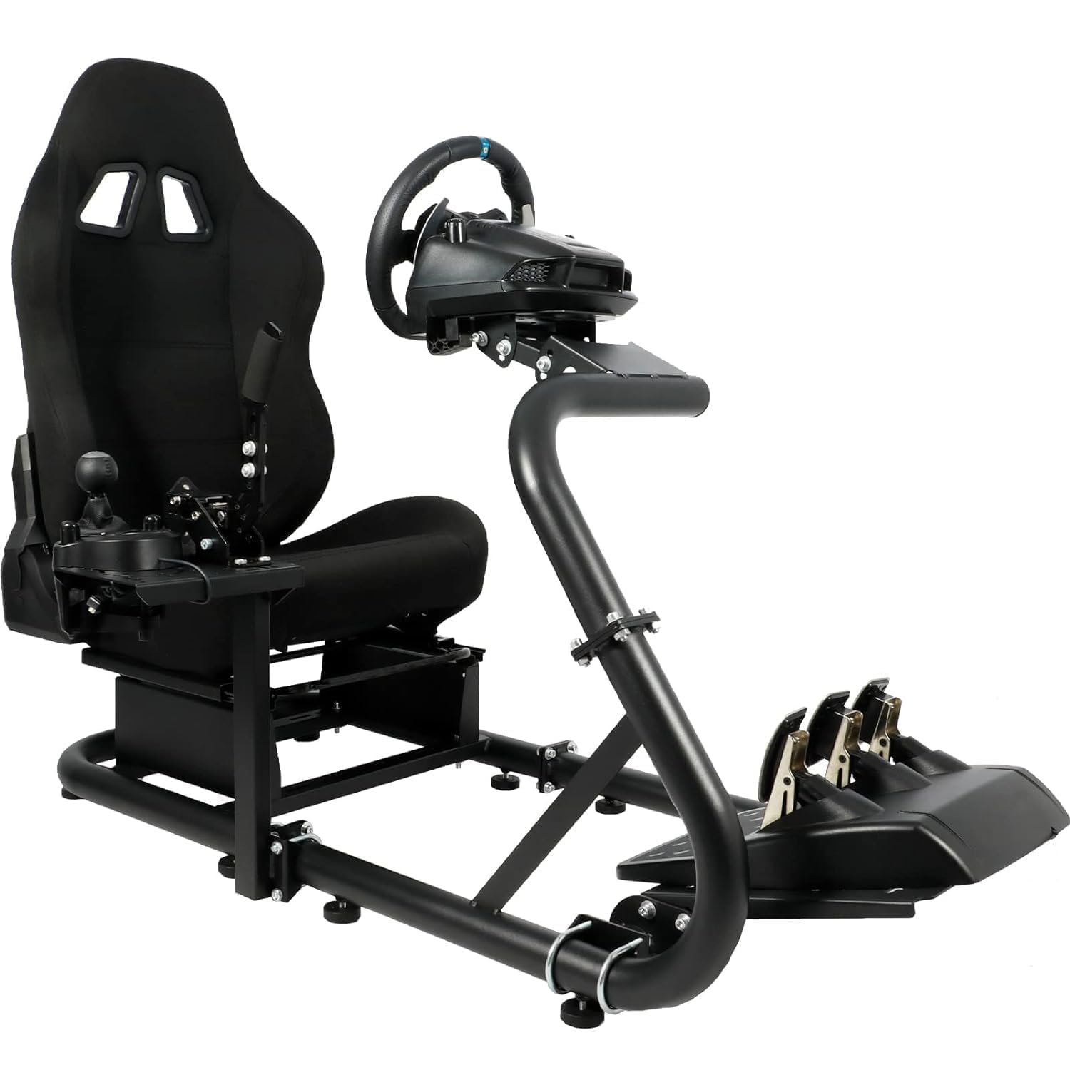 Marada Racing Sim Cockpit with Black Seat Fit for Logitech/Thrustmaster/Fanatec/PXN G29, Adjustable Gaming Simulator Stand, Wheel,Pedal & Shifter Not Include