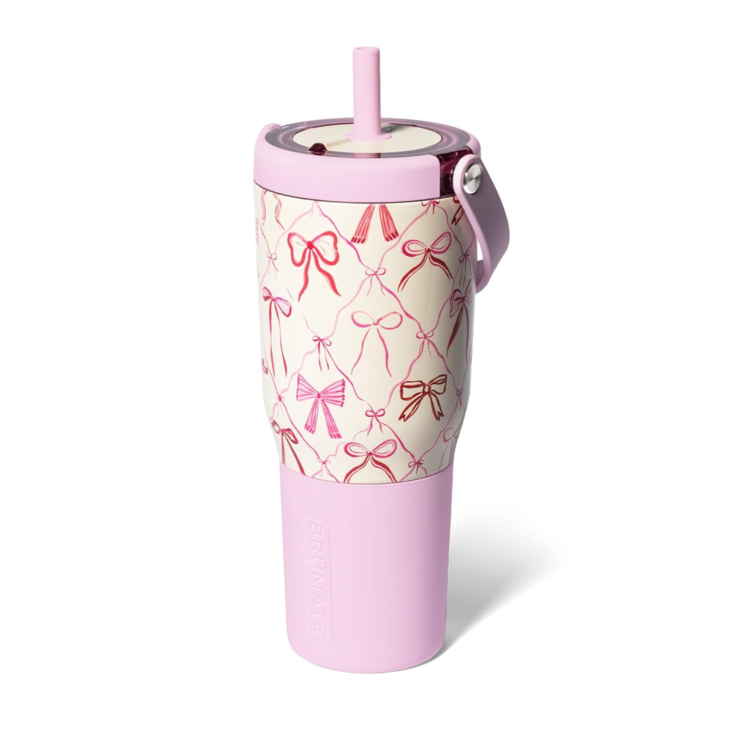 BrüMate Resa 35oz 100% Leakproof Travel Tumbler with Handle & Straw | Flexible SoftSip Straw | Silicone Sleeve for Durability | Stainless Steel | Cup Holder & Travel Friendly | (Bows)