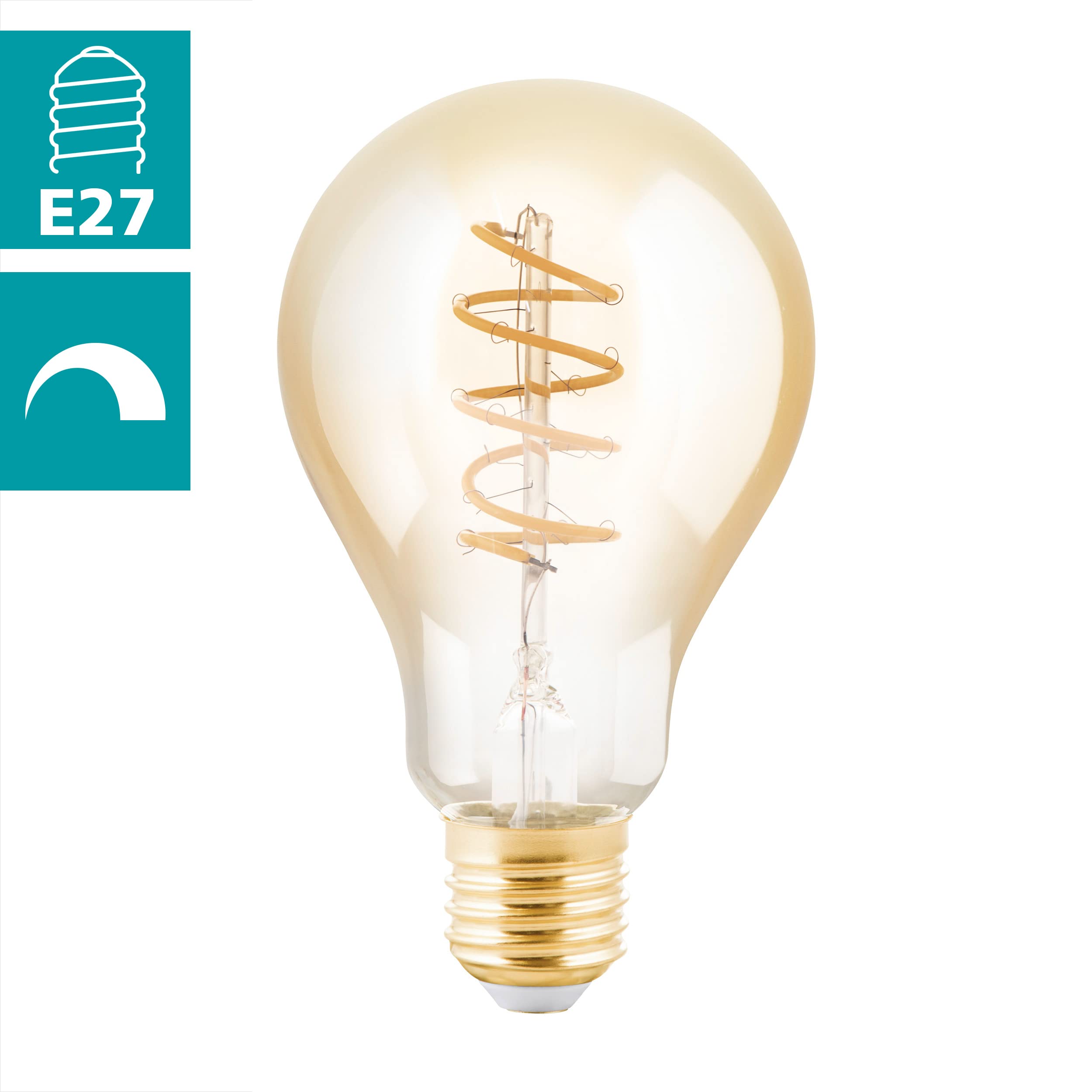 Eglo LED E27 Dimmable Vintage Light Bulb Amber Spiral LED 4 Watt (Equivalent to 24 Watts), 245 Lumen, E27 LED Warm White - Image 3
