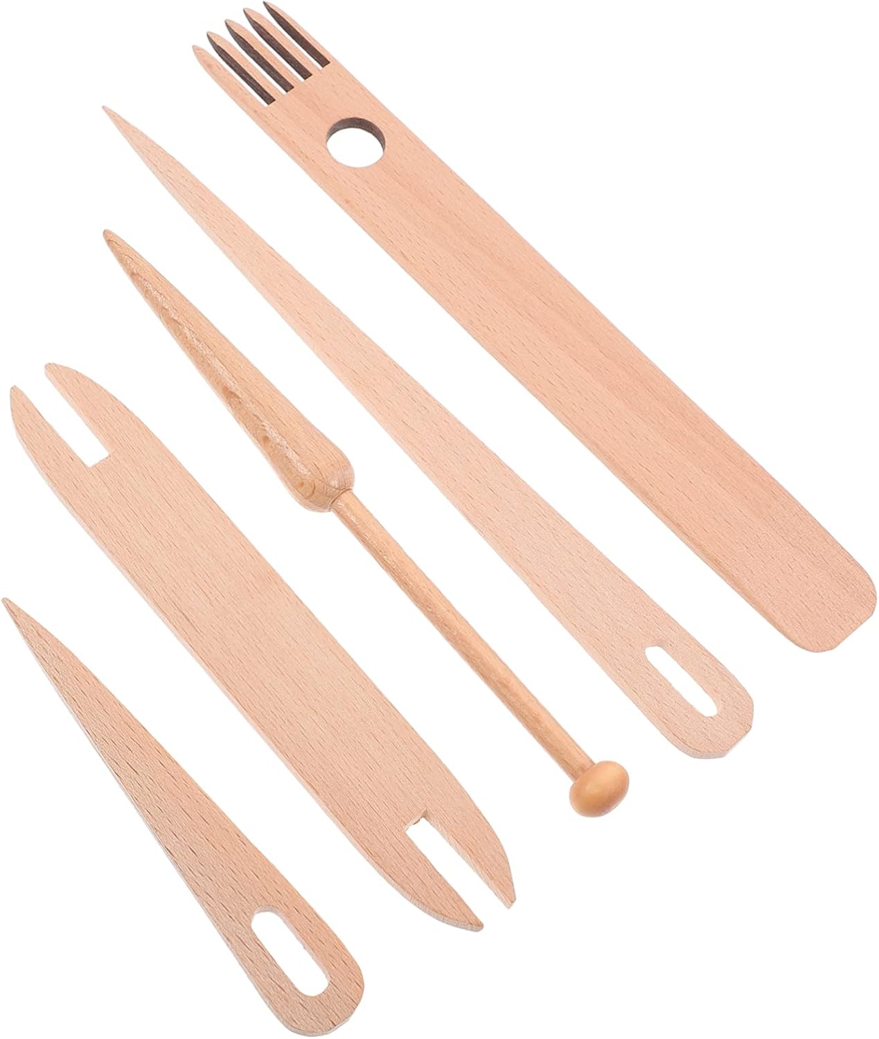 STOBOK 3sets Wooden Shuttle and Crochet Needles Weaving Tools for Tapestry Craft Smooth Finish for Beginners and Advanced Knitting Accessories